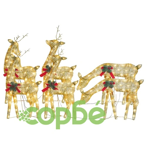 Коледни елени, 6 бр, златисти, топло бяло, мрежа ➤ топ цена ➤ sorbe.bg