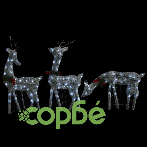 Коледни елени, 6 бр, сребристи, студено бяло, мрежа ➤ топ цена ➤ sorbe.bg