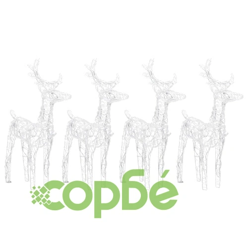 Коледни елени, 4 бр, студено бяло, 160 LED, акрил ➤ топ цена ➤ sorbe.bg