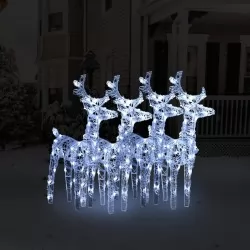 Коледни елени, 4 бр, студено бяло, 160 LED, акрил