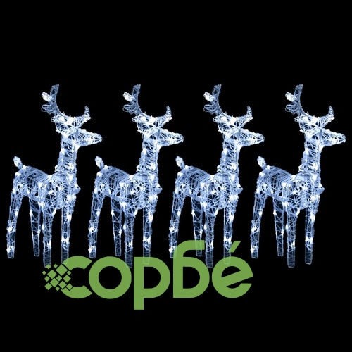 Коледни елени, 4 бр, студено бяло, 160 LED, акрил ➤ топ цена ➤ sorbe.bg