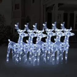 Коледни елени, 6 бр, студено бяло, 240 LED, акрил