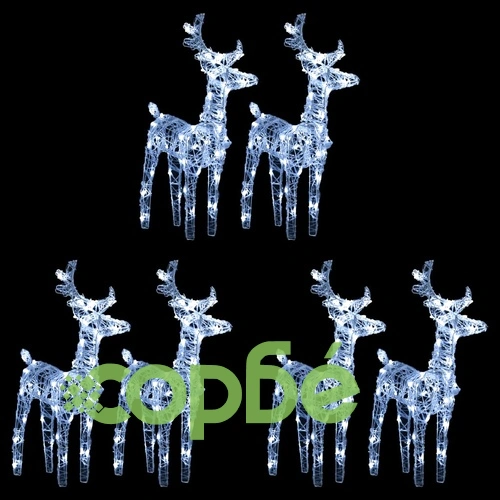 Коледни елени, 6 бр, студено бяло, 240 LED, акрил ➤ топ цена ➤ sorbe.bg
