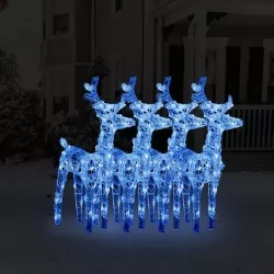 Коледни елени, 4 бр, синьо, 160 LED, акрил