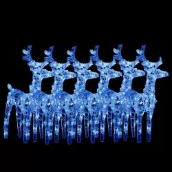 Коледни елени, 6 бр, синя, 240 LED, акрил