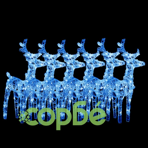 Коледни елени, 6 бр, синя, 240 LED, акрил ➤ топ цена ➤ sorbe.bg
