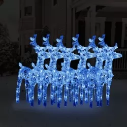Коледни елени, 6 бр, синя, 240 LED, акрил