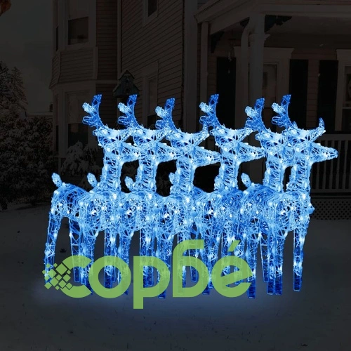 Коледни елени, 6 бр, синя, 240 LED, акрил ➤ топ цена ➤ sorbe.bg