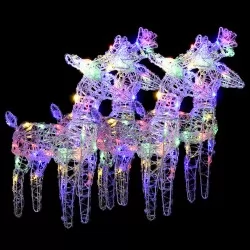 Коледни елени, 4 бр, многоцветни, 160 LED, акрил
