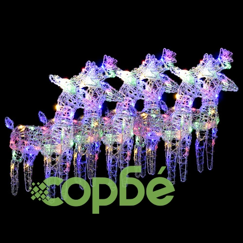 Коледни елени, 6 бр, многоцветни, 240 LED, акрил ➤ топ цена ➤ sorbe.bg