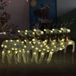 Коледни елени, 6 бр, златисти, 120 LED