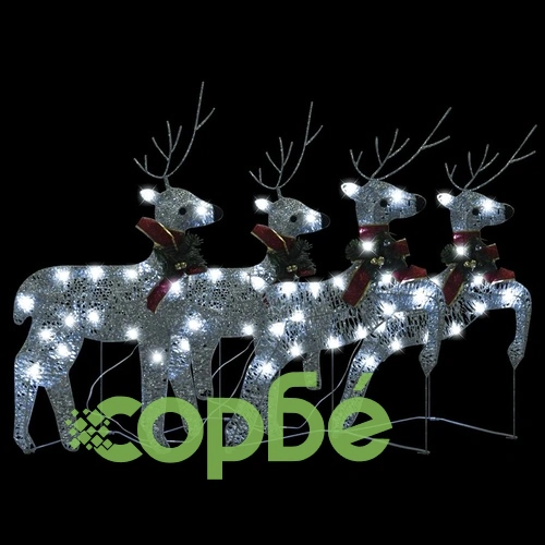 Коледни елени, 4 бр, сребристи, 80 LED ➤ топ цена ➤ sorbe.bg