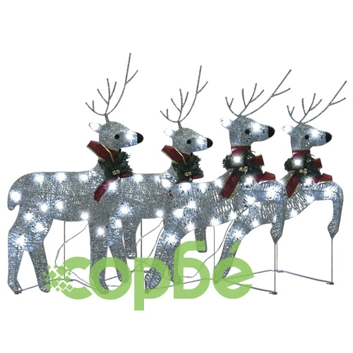 Коледни елени, 4 бр, сребристи, 80 LED ➤ топ цена ➤ sorbe.bg