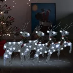 Коледни елени, 4 бр, сребристи, 80 LED