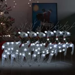 Коледни елени, 6 бр, сребристи, 120 LED