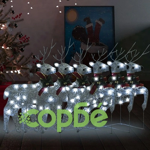 Коледни елени, 6 бр, сребристи, 120 LED ➤ топ цена ➤ sorbe.bg