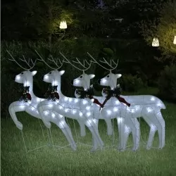 Коледни елени, 4 бр, бяла, 80 LED