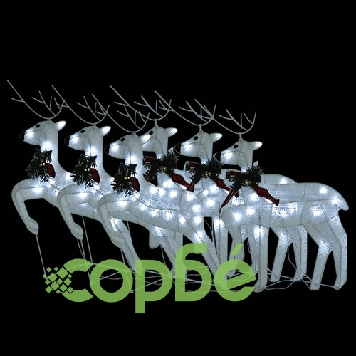 Коледни елени, 6 бр, бяла, 120 LED ➤ топ цена ➤ sorbe.bg