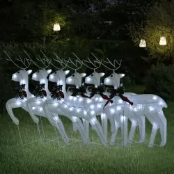 Коледни елени, 6 бр, бяла, 120 LED