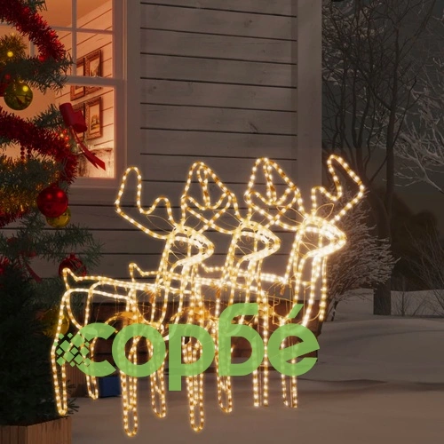 Коледни фигури на елени с движещи се глави, 3 бр, топло бяло ➤ топ цена ➤ sorbe.bg