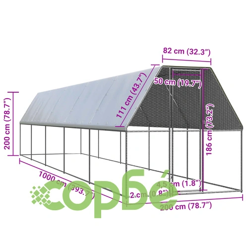 Външна клетка за пилета, 2x10x2 м, поцинкована стомана ➤ топ цена ➤ sorbe.bg