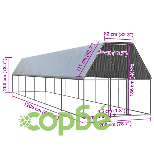 Външна клетка за пилета, 2x12x2 м, поцинкована стомана ➤ топ цена ➤ sorbe.bg