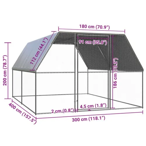 Външна клетка за пилета, 3x4x2 м, поцинкована стомана ➤ топ цена ➤ sorbe.bg
