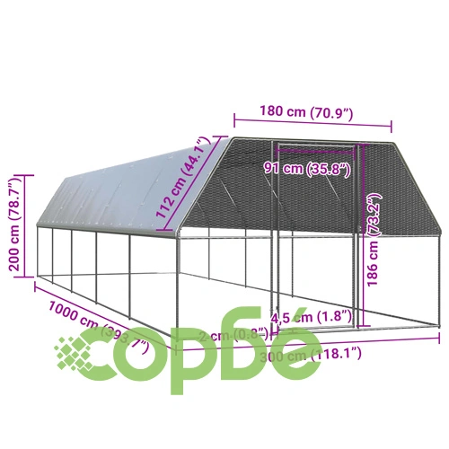 Външна клетка за пилета, 3x10x2 м, поцинкована стомана ➤ топ цена ➤ sorbe.bg