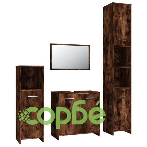 Комплект мебели за баня от 4 части, опушен дъб, инженерно дърво ➤ топ цена ➤ sorbe.bg