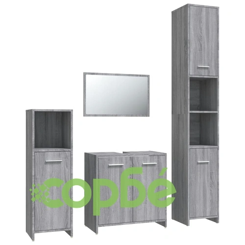 Комплект мебели за баня от 4 части сив сонома инженерно дърво ➤ топ цена ➤ sorbe.bg