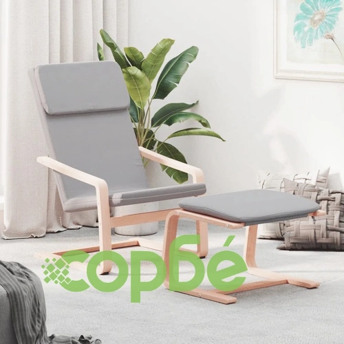 Релаксиращ стол с табуретка, светлосив, текстил ➤ топ цена ➤ sorbe.bg
