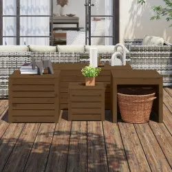 Комплект градински кутии от 4 части, меденокафяво, бор масив