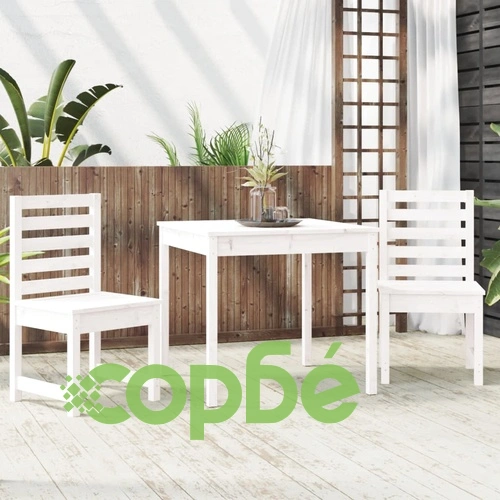 Градински бистро комплект от 3 части, бели, бор масив ➤ топ цена ➤ sorbe.bg