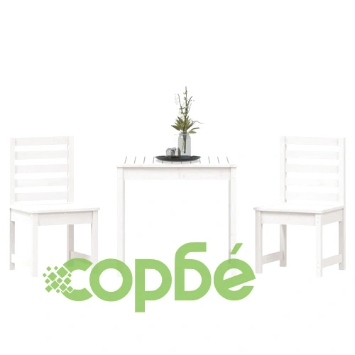 Градински бистро комплект от 3 части, бели, бор масив ➤ топ цена ➤ sorbe.bg