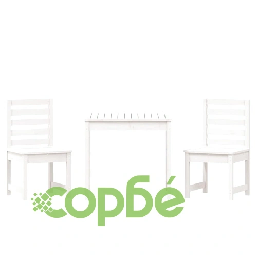 Градински бистро комплект от 3 части, бели, бор масив ➤ топ цена ➤ sorbe.bg