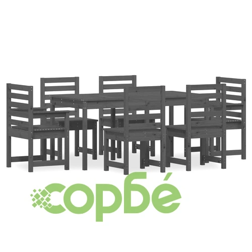 Градински трапезен комплект от 7 части, сив, масивен бор ➤ топ цена ➤ sorbe.bg