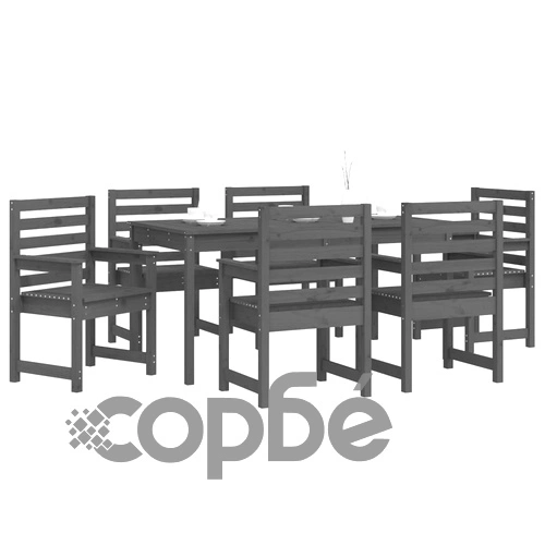 Градински трапезен комплект от 7 части, сив, масивен бор ➤ топ цена ➤ sorbe.bg