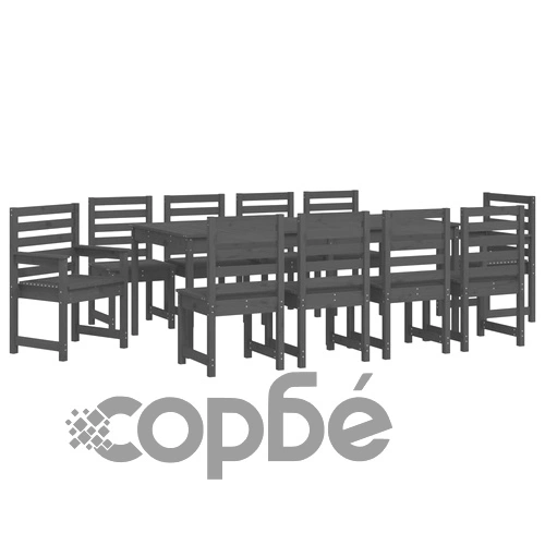 Градински трапезен комплект от 11 части, сив, масивен бор ➤ топ цена ➤ sorbe.bg