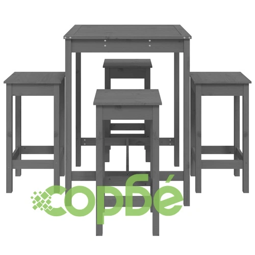 Градински бар комплект от 5 части, сив, масивно дърво бор ➤ топ цена ➤ sorbe.bg