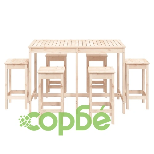 Градински бар комплект от 7 части, масивна борова дървесина ➤ топ цена ➤ sorbe.bg