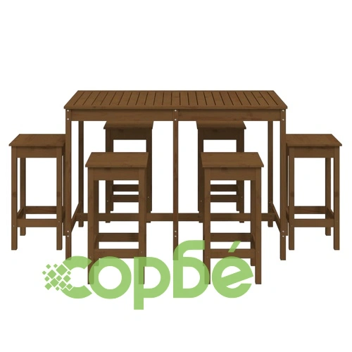 Градински бар комплект от 7 части, меденокафяв, бор масив ➤ топ цена ➤ sorbe.bg