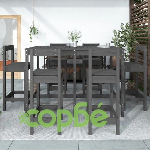 Градински бар комплект от 7 части, сив, масивно дърво бор ➤ топ цена ➤ sorbe.bg