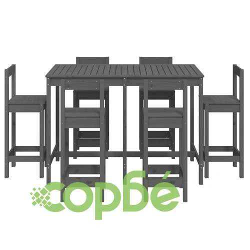 Градински бар комплект от 7 части, сив, масивно дърво бор ➤ топ цена ➤ sorbe.bg