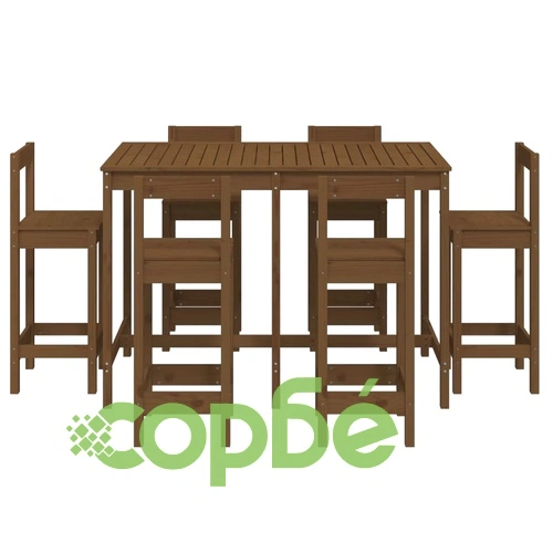 Градински бар комплект от 7 части, меденокафяв, бор масив ➤ топ цена ➤ sorbe.bg