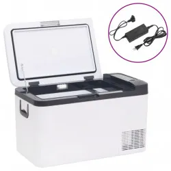 Хладилна кутия с дръжка и адаптер черно и бяло 25 л PP и PE