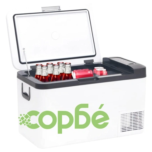 Хладилна кутия с дръжка и адаптер черно и бяло 25 л PP и PE ➤ топ цена ➤ sorbe.bg