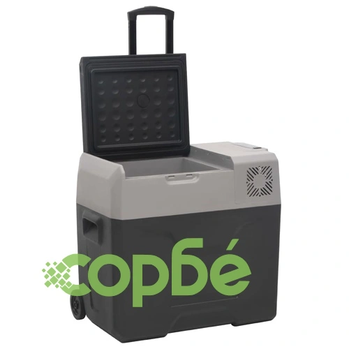 Хладилна кутия с колелца и адаптер черно/сиво 50 л полипропилен ➤ топ цена ➤ sorbe.bg