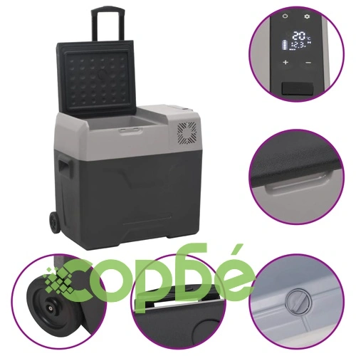 Хладилна кутия с колелца и адаптер черно/сиво 50 л полипропилен ➤ топ цена ➤ sorbe.bg