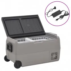 Хладилна кутия с колелца и адаптер черно и сиво 36 л PP и PE
