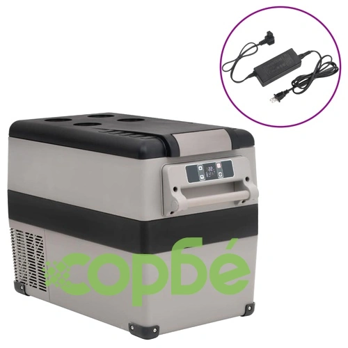 Хладилна кутия с дръжка и адаптер черно и сиво 55 л PP и PE ➤ топ цена ➤ sorbe.bg